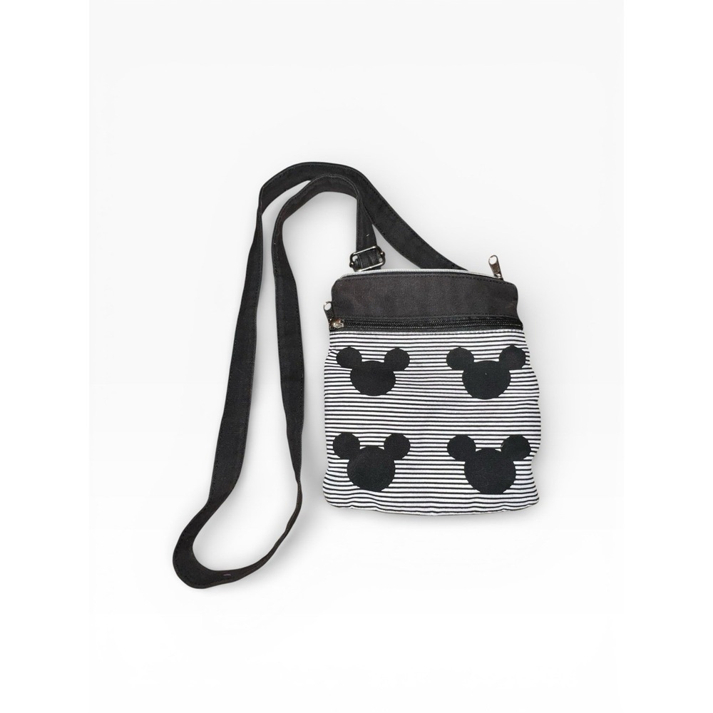 Disney Parks Mickey Mouse Crossbody Purse Black White Stripe‎ Adjustable Bag